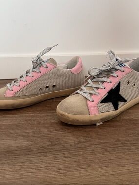 Pink and silver golden goose sneakers